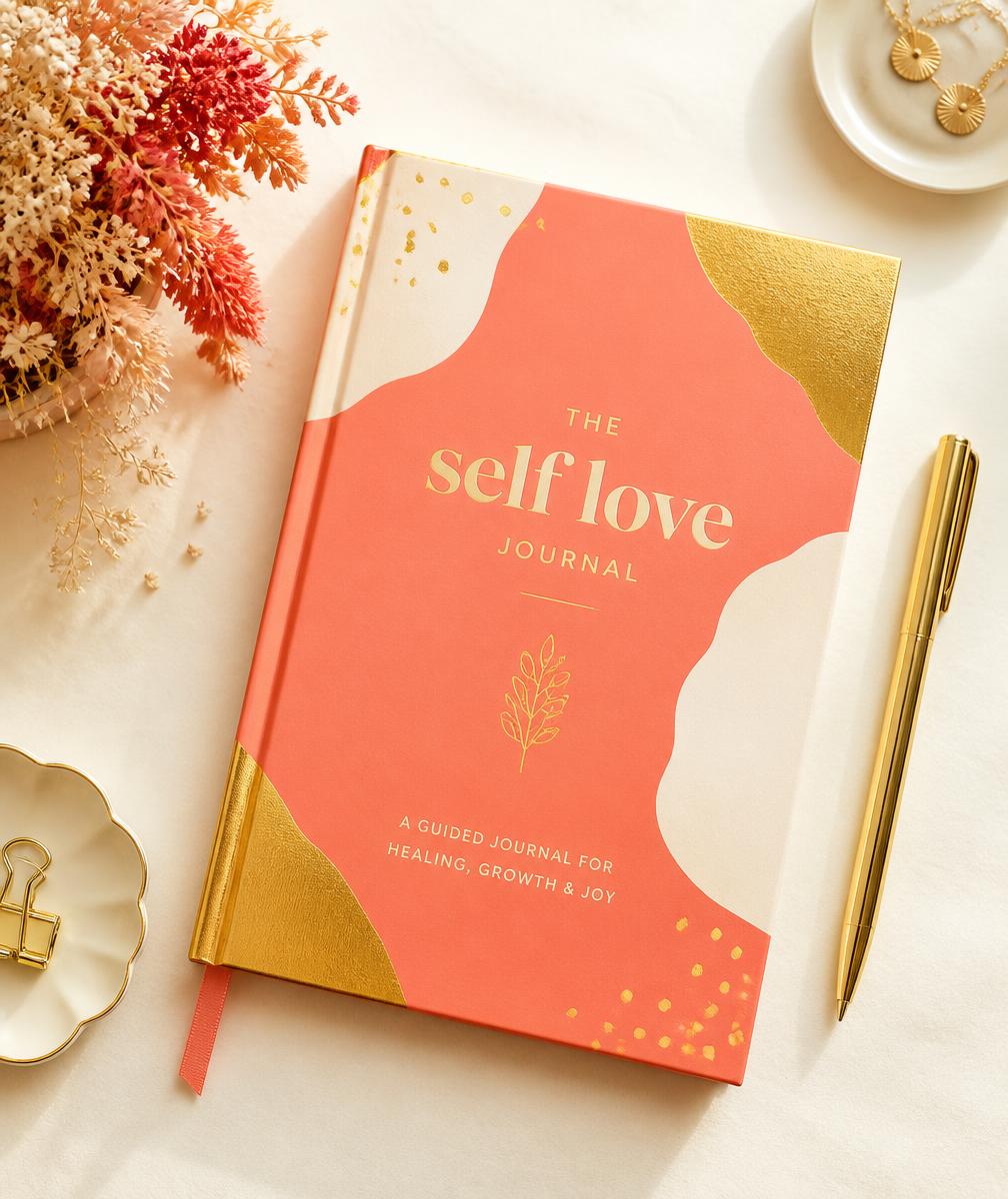 The breakupeasy guided journal in coral and gold